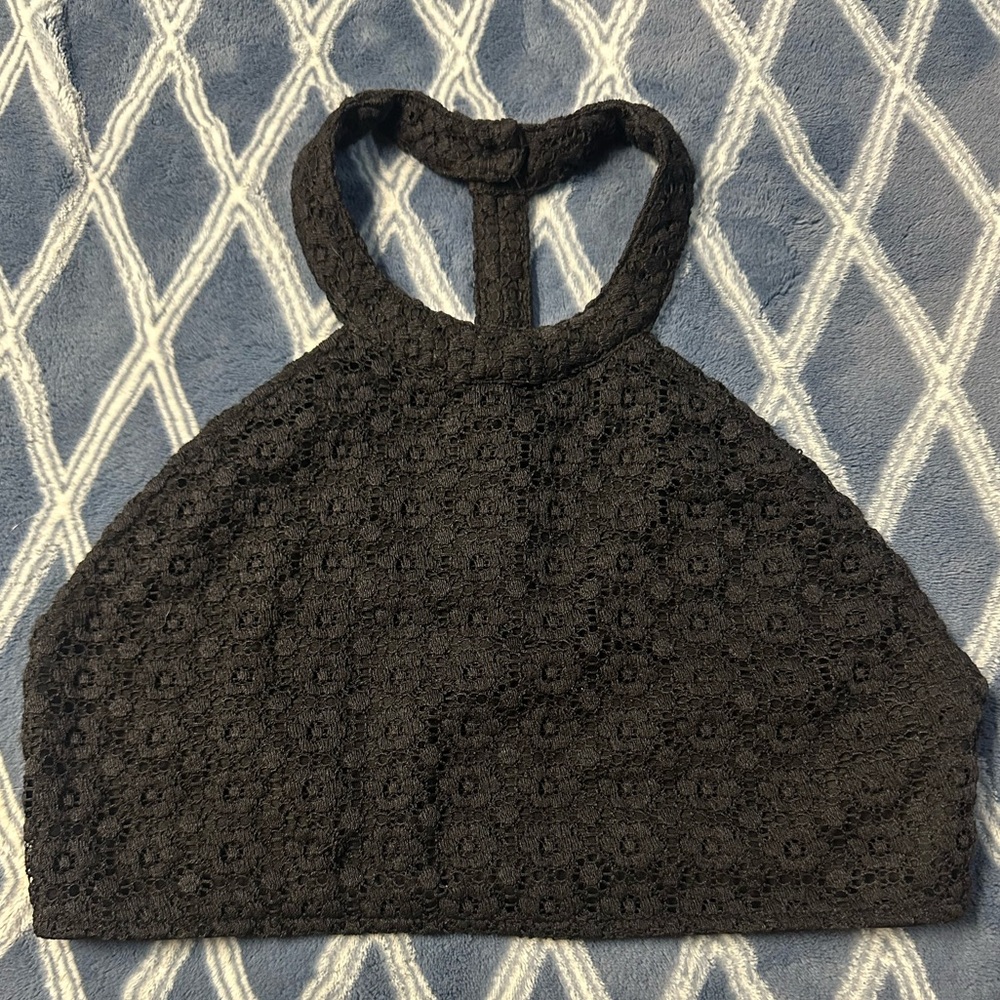 Double Zero Black Lace Halter Crop Top